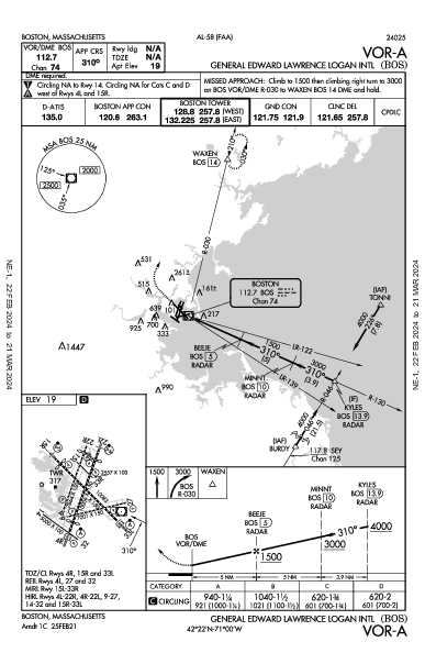 लोगान हवाई अड्डा Boston, MA (KBOS): VOR-A (IAP)