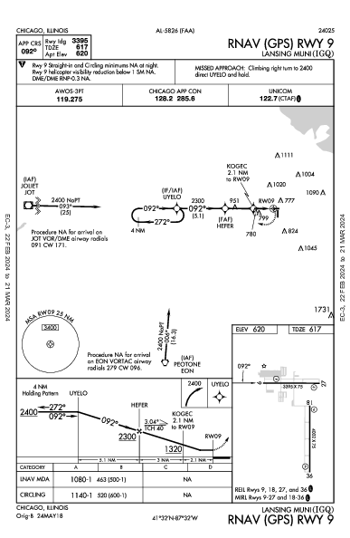 Lansing Muni Chicago, IL (KIGQ): RNAV (GPS) RWY 09 (IAP)