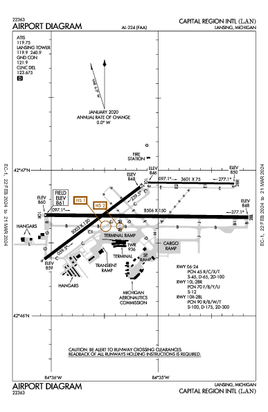 Capital Region Intl Lansing, MI (KLAN): AIRPORT DIAGRAM (APD)